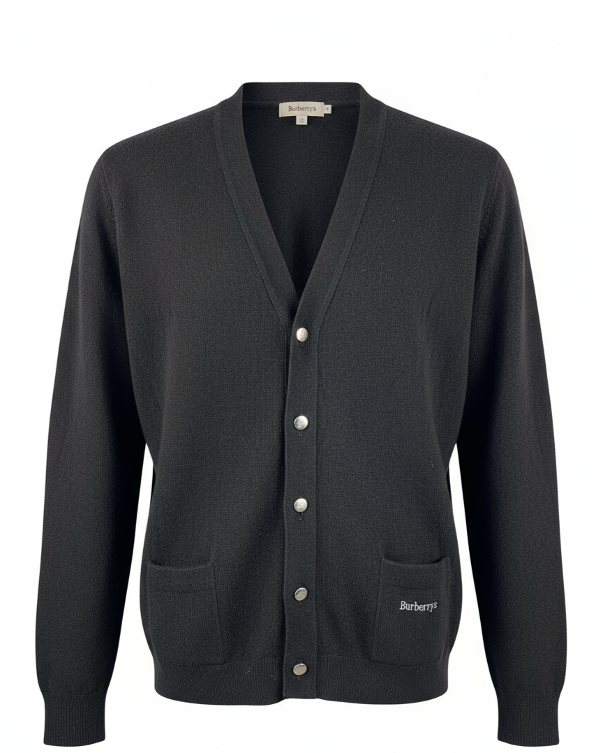 BURBERRYS- CARDIGAN NERO IN LANA D’AGNELLO