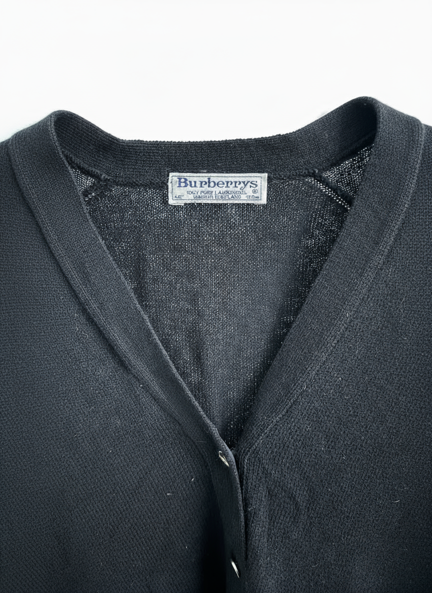BURBERRYS- CARDIGAN NERO IN LANA D’AGNELLO